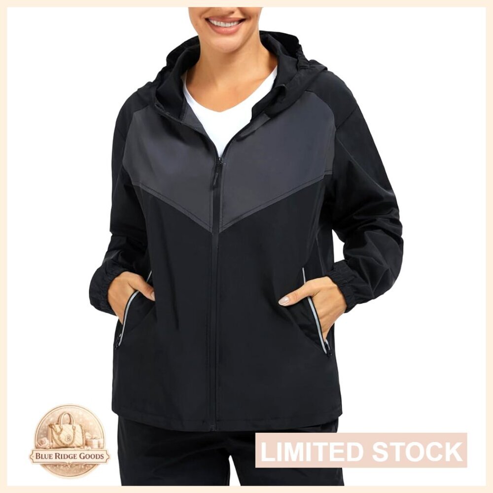 Lightweight Waterproof Rain Jacket Hooded Windproof Fitted Outdoor Hiking Travel